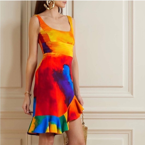 Paco Rabanne Colorful Ruffle Hem Tank Mini Dress Multicolor Womens Size 40 - Picture 1 of 11